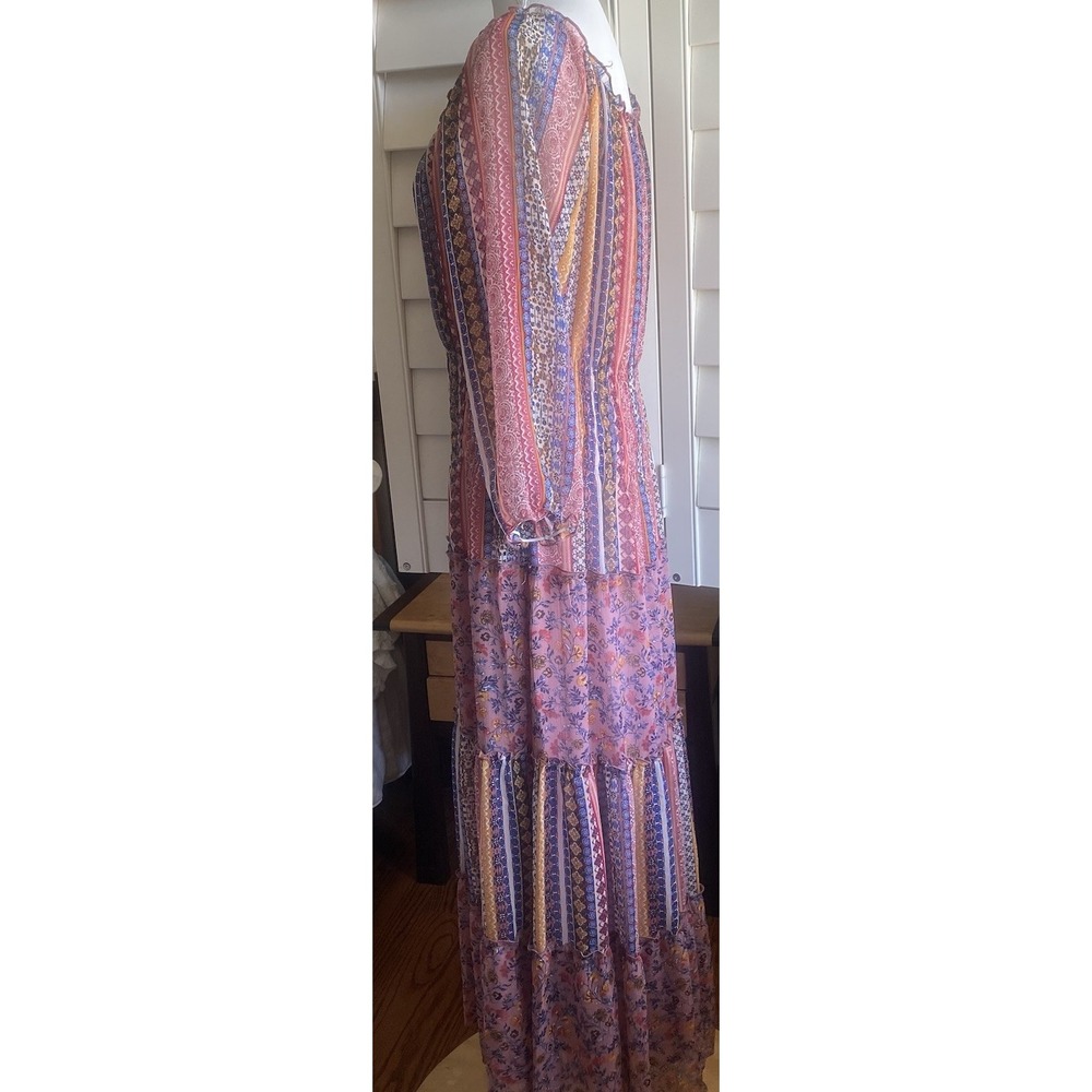 ANTHROPOLOGIE Fig & Flower Sheer Floral Maxi Dress Boho Patchwork Tiered XL - Picture 3 of 11